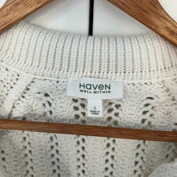 Haven Well Within Open Stitch Johnny Collar Sweater cream color size small - Picture 4 of 6